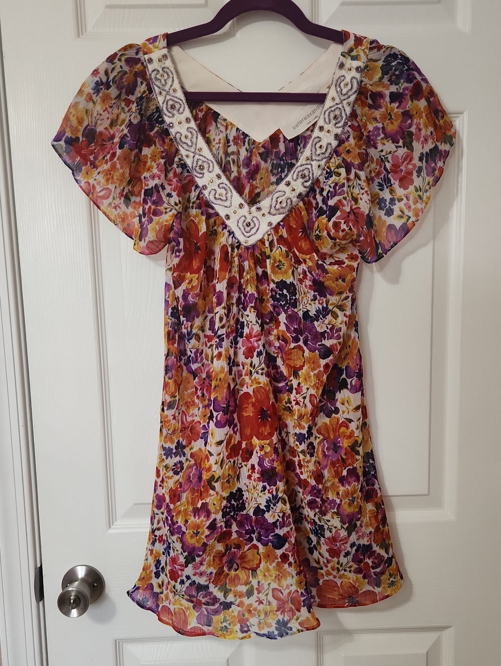 Peter Alexander Purple & Orange Floral Beaded Tunic
